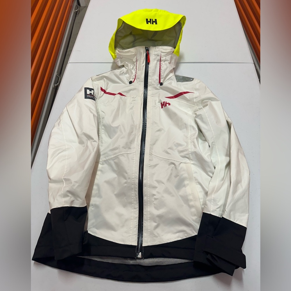 Helly Hansen White and Black Jacket with Neon Yellow Hood